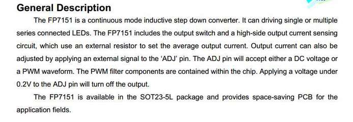台湾远翔LED驱动恒流IC FP7151 特性、价格、厂家及在LED芯片中的应用